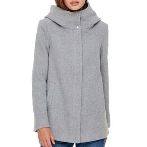 Grey High Neck Big Hood Wool Coat